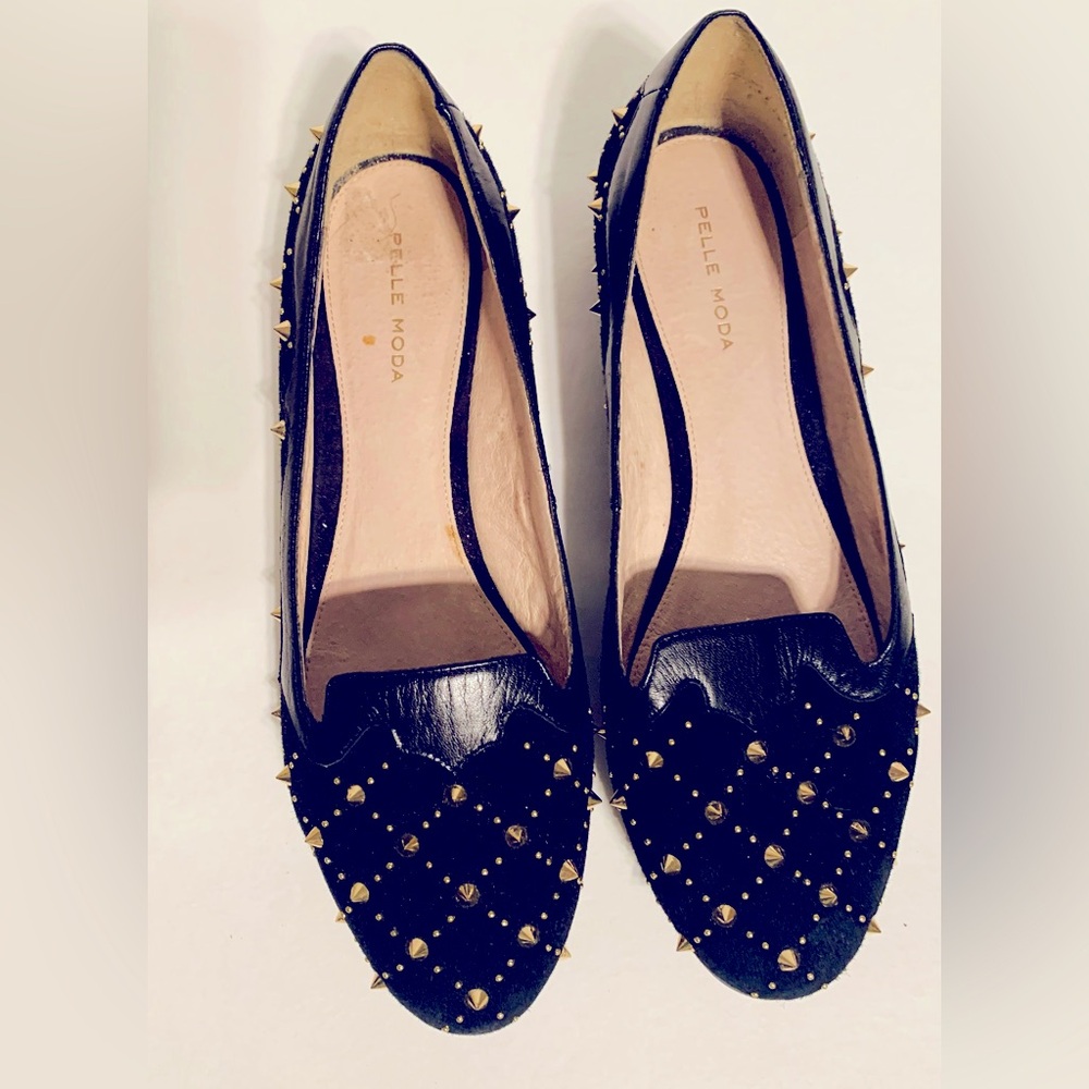 Pelle Moda Black Suede Shoes,  Spike Embellishments, Sz 10, Reduced Shipping